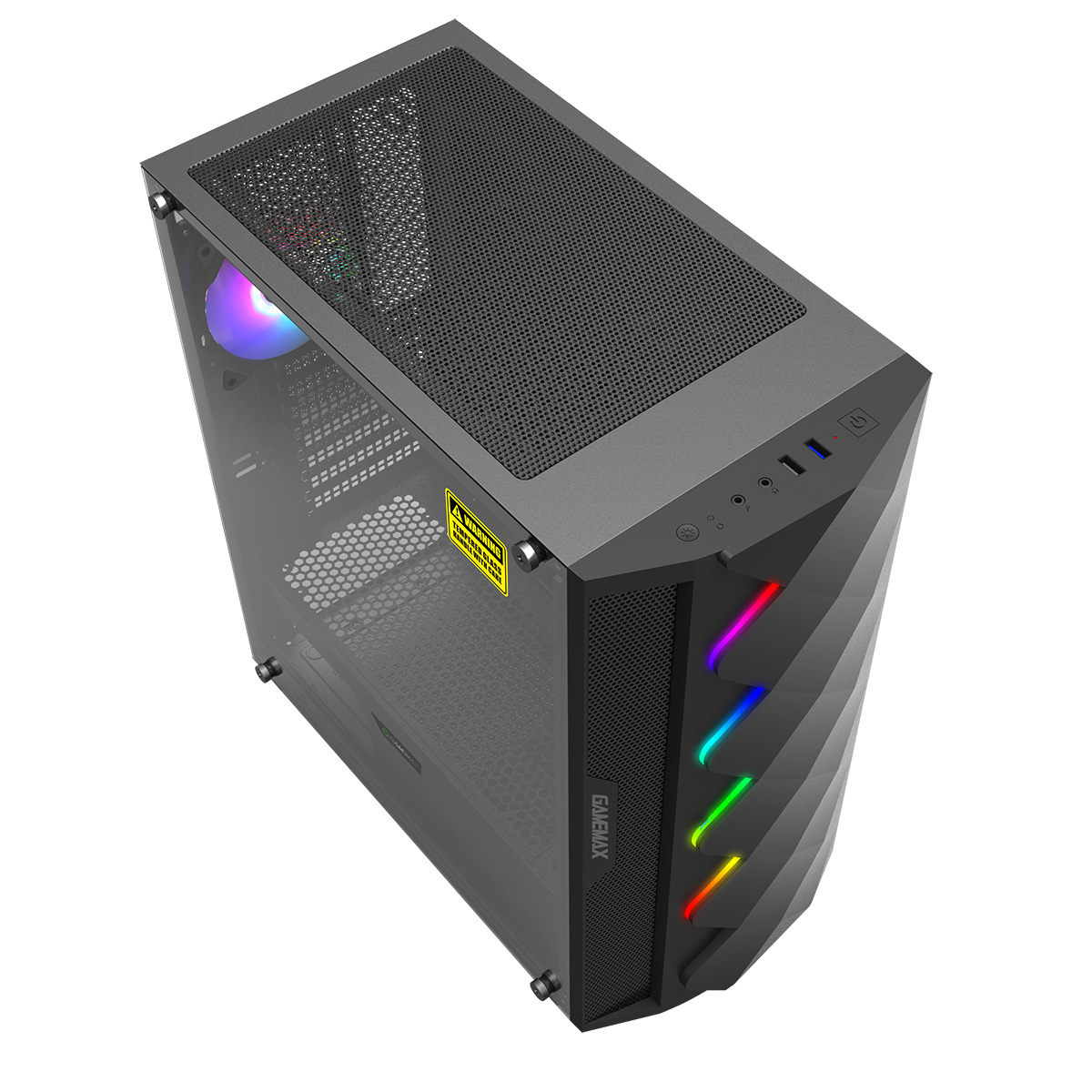  GameMax Black Diamond ARGB Mid-Tower PC Gaming Case, ATX, 3 Pin  Aura Male & Female Connectors, Built in ARGB LED Strip, 1 x 120mm ARGB Fan  Included, Water-Cooling Ready