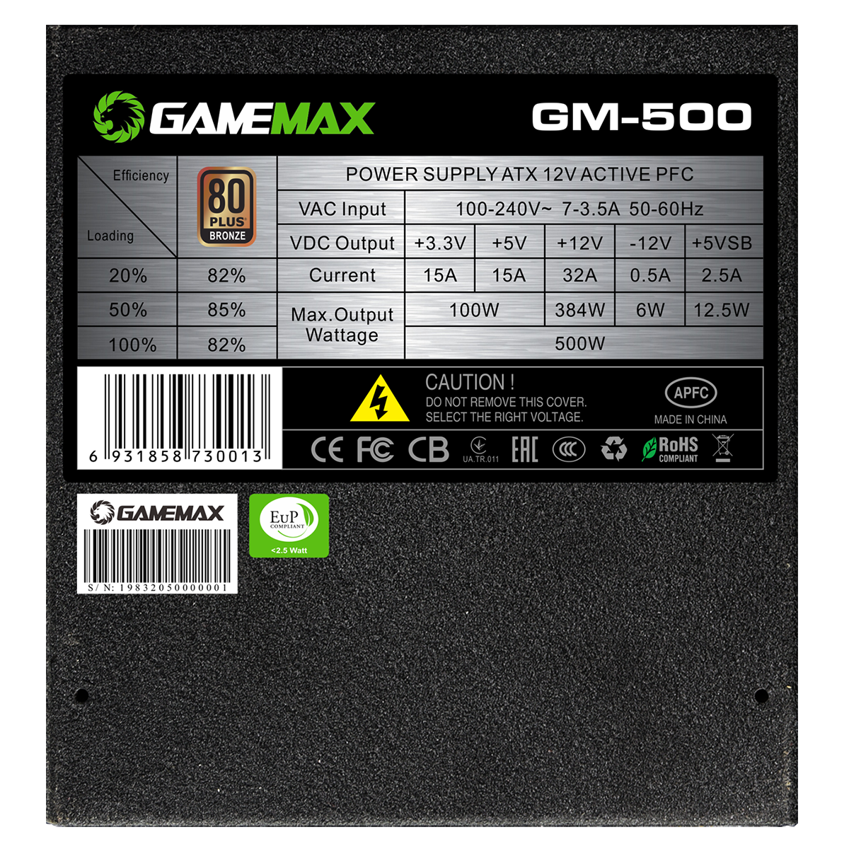 GameMax GM500 80 Plus Bronze 500w Modular Active PFC 14cm Fan ATX Power  Supply Unit - Black: Buy Online at Best Price in UAE 
