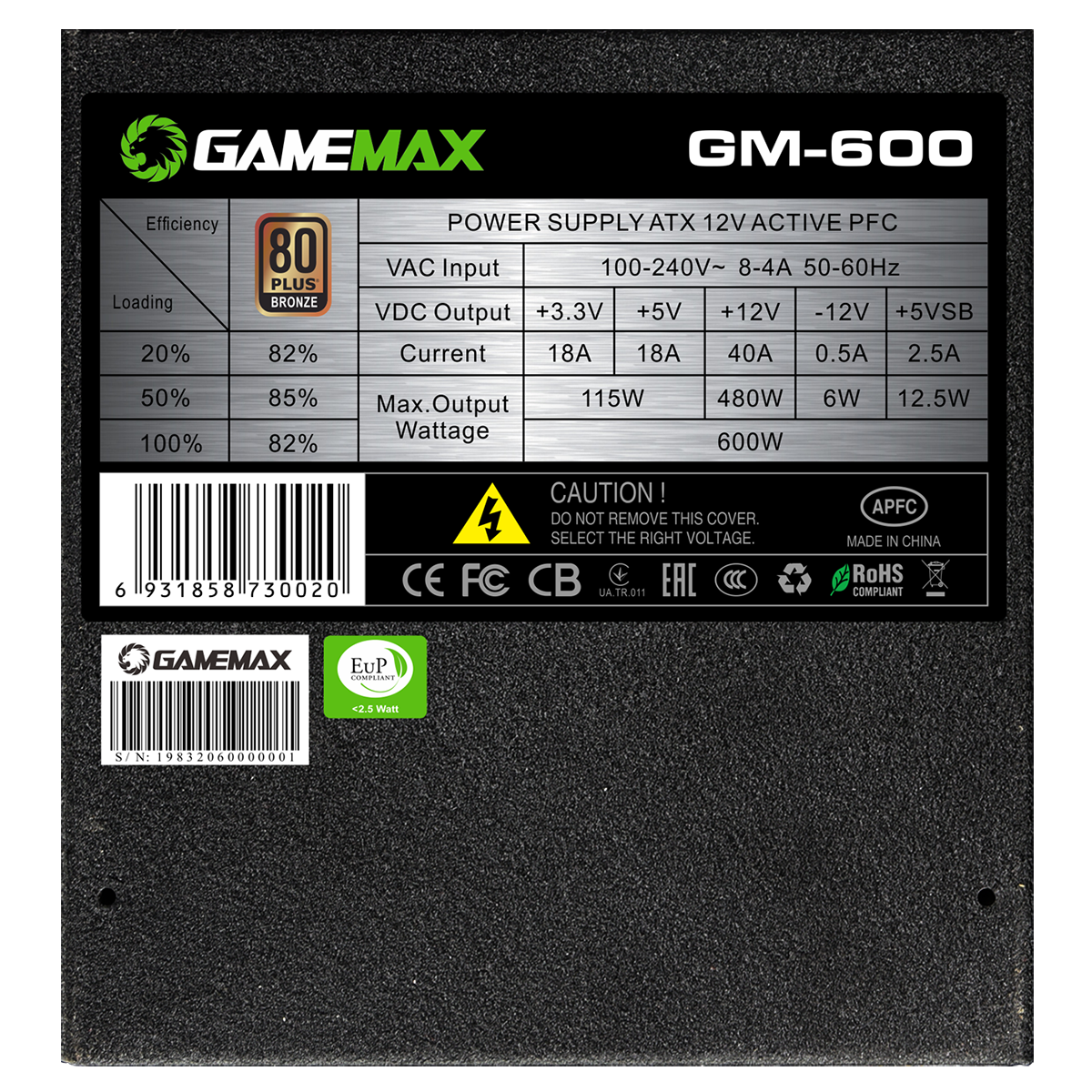 GameMax RPG Rampage 600W 80+ Bronze PSU - GMXRPG600
